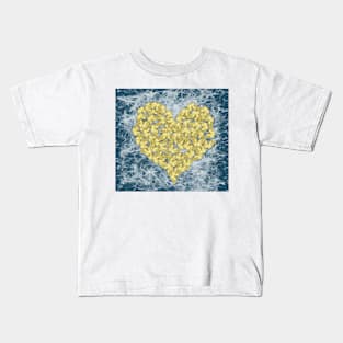 Gold butterflies in heart shape on teal web Kids T-Shirt